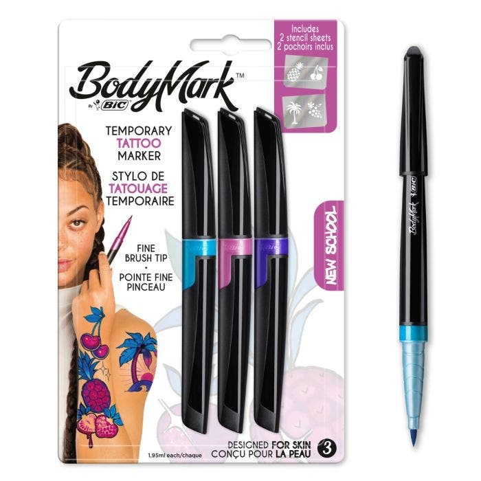 Blue Green Old School BIC BodyMark Temporary Tattoo Marker Red 3-Count
