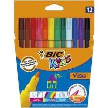 BIC Kids Visa Feutres de Coloriage à Pointe Fine - Couleurs Assorties, Etui Carton de 12