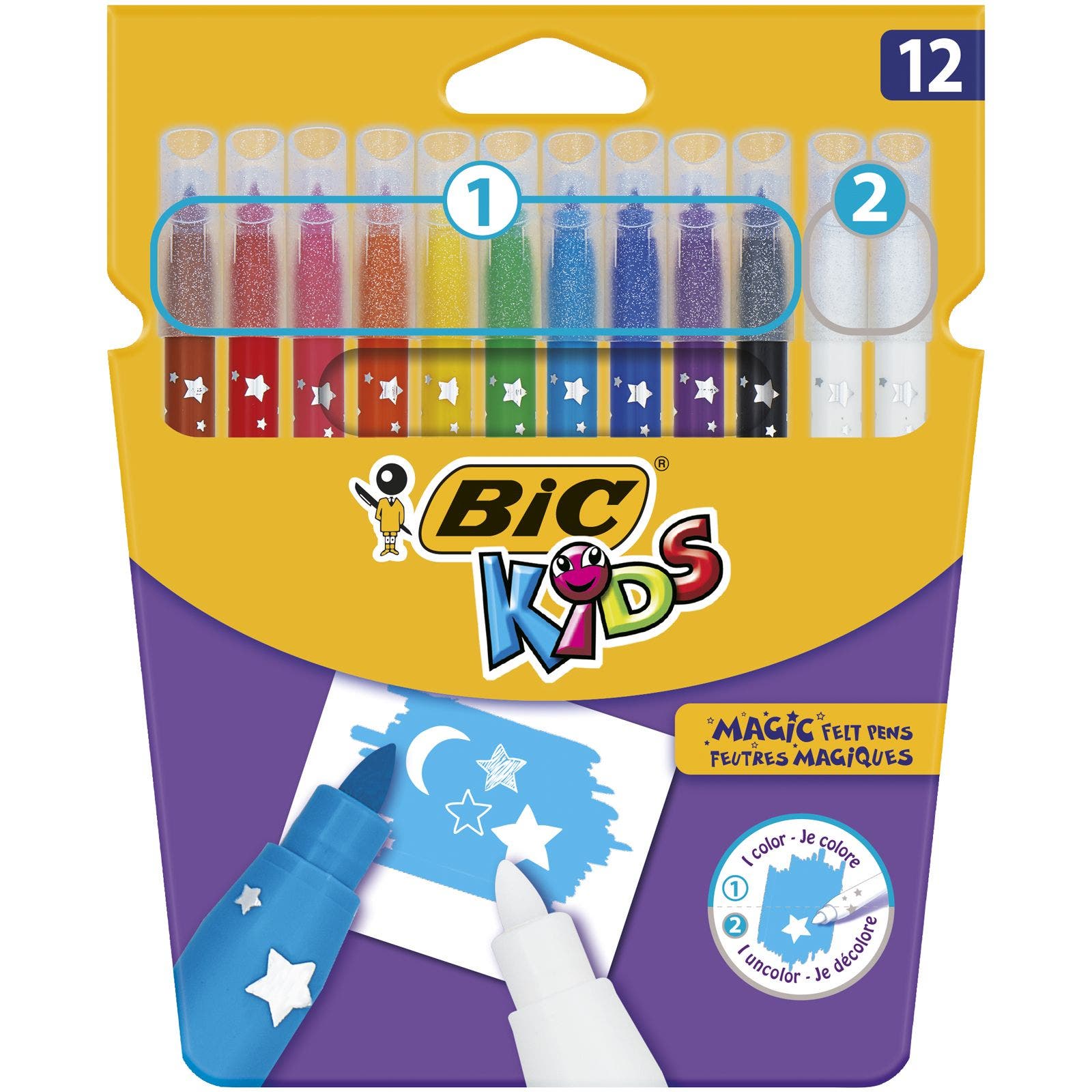 BIC Kids-Magic feutres-Pack de 12 stylos Stocking Filler Neuf/Scellé L @ @ K! 